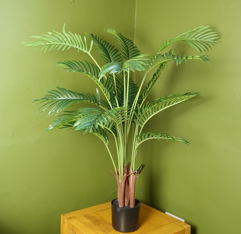 110cm Large Artificial Areca Palm Tree Potted in Black Pot Etsy
