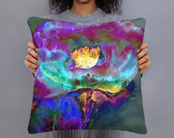 Abstract Floral Pillow, Purple Pink Watercolor Poppy Design
