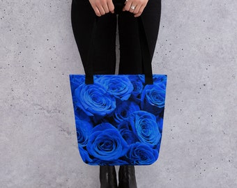 Tote bag to organize life blue roses blue floral bag blue flower tote bag for her gift for mom boss great gift for friend bridal party