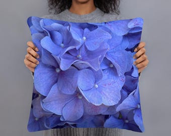 Elegant periwinkle blue floral hydrangea Pillow
