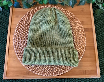 Green Double Knitted Hat | Handmade Knitted Hat | Double Knit Light Weight Hat | Winter Accessory | Knitted Hat |