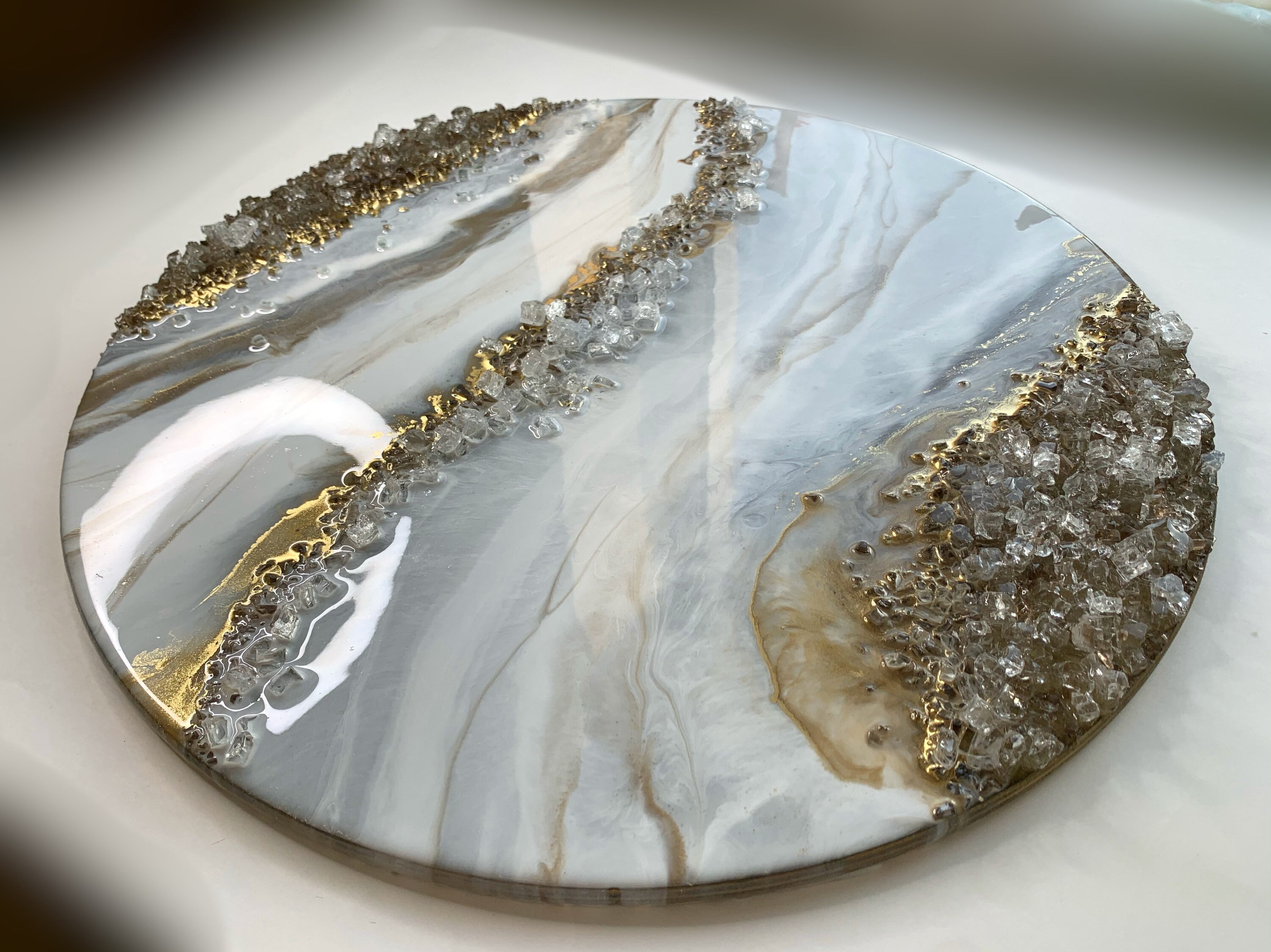 Geode wall art white and gold living room wall decor epoxy Etsy