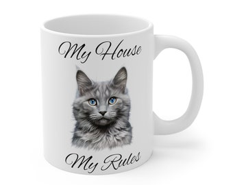 Gray Cat Rules Mug 11oz