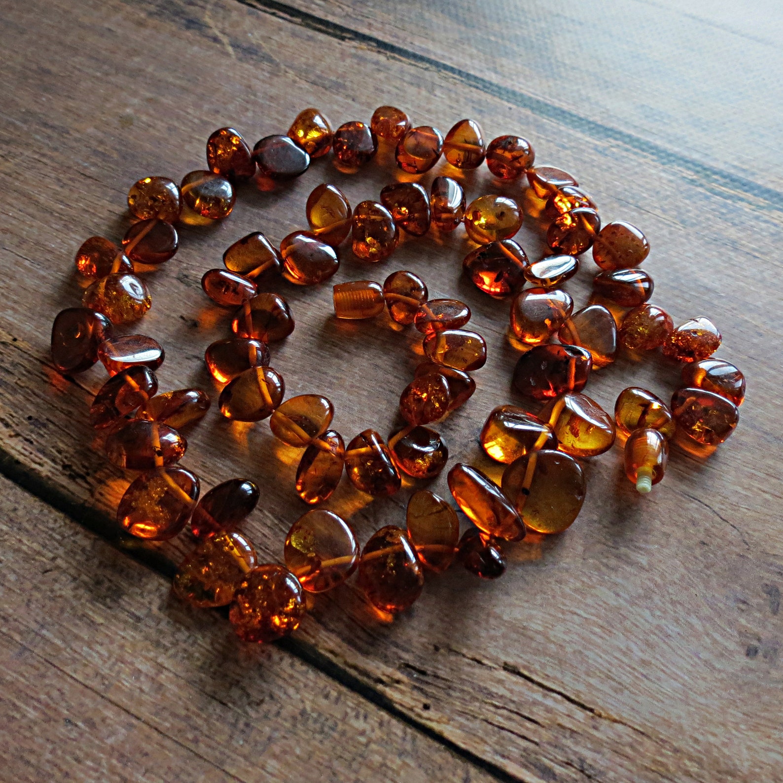 Vintage amber necklace. Natural old baltic amber. Cognac color Etsy