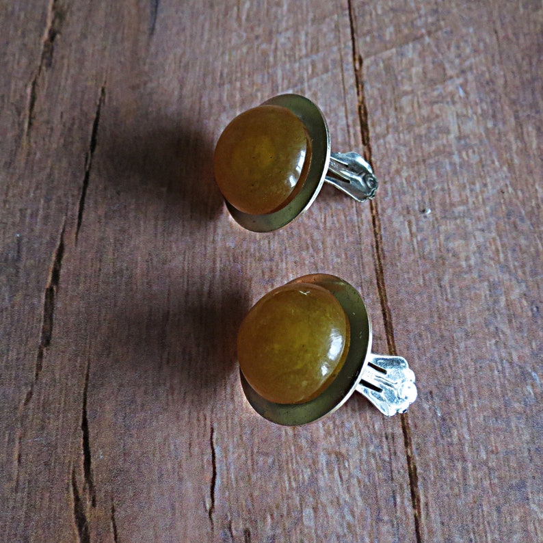 Vintage amber clip on earrings. Baltic amber earrings. Cognac Etsy