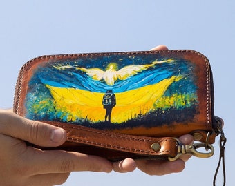 Wristlet wallet, Wristlet clutch bag, Ukraine flag wallet, Made in Ukraine gift for her, Long slim women purse, Custom handmade cute wallet