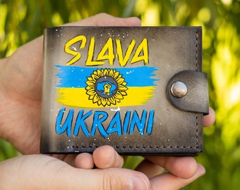 Glory to Ukraine gift, Slim wallet women, Personalized purse, Custom leather men wallet, Bifold cute wallet, Engraved Small women purse