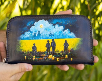 Wristlet clutch purse, Wristlet wallet, Made in Ukraine wallet, Ukraine flag gift for her, Long slim wallet for women, Custom leather wallet