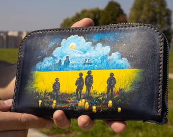 Long wristlet clutch purse, Leather wristlet wallet bag, Ukraine wallet men, Ukraine flag Anniversary gift for her, Custom slim women wallet