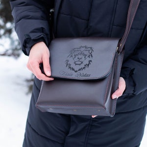 Messenger bag, Personalized leather satchel bag, Shoulder men's bag, Custom crossbody bag, Handmade engraved student bag, Fathers Day gift image 1