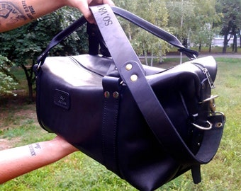 handstitched leather duffel bag The SkullDuffel A unique handmade