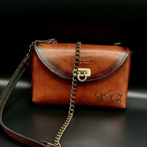 Brown Chain Strap Genuine Leather Small Square Shoulder Bag For