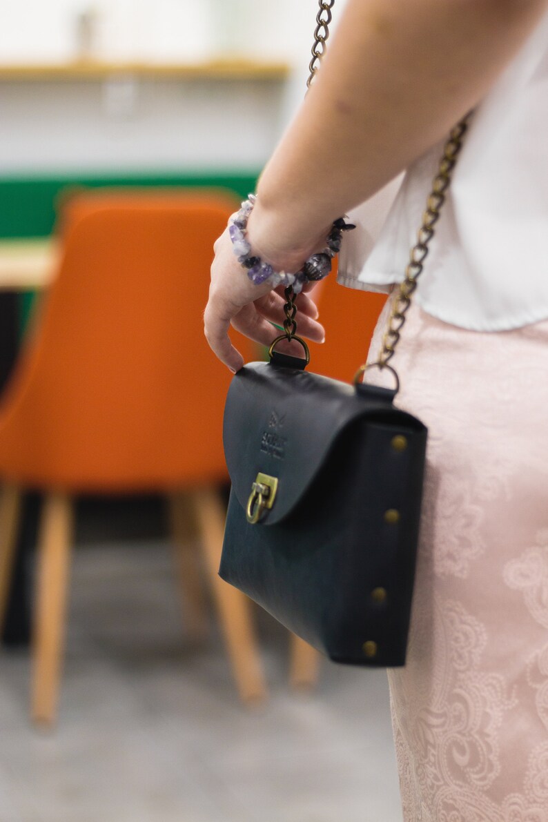 Black Small Cross Body Purse Women, Personalized Designer Leather