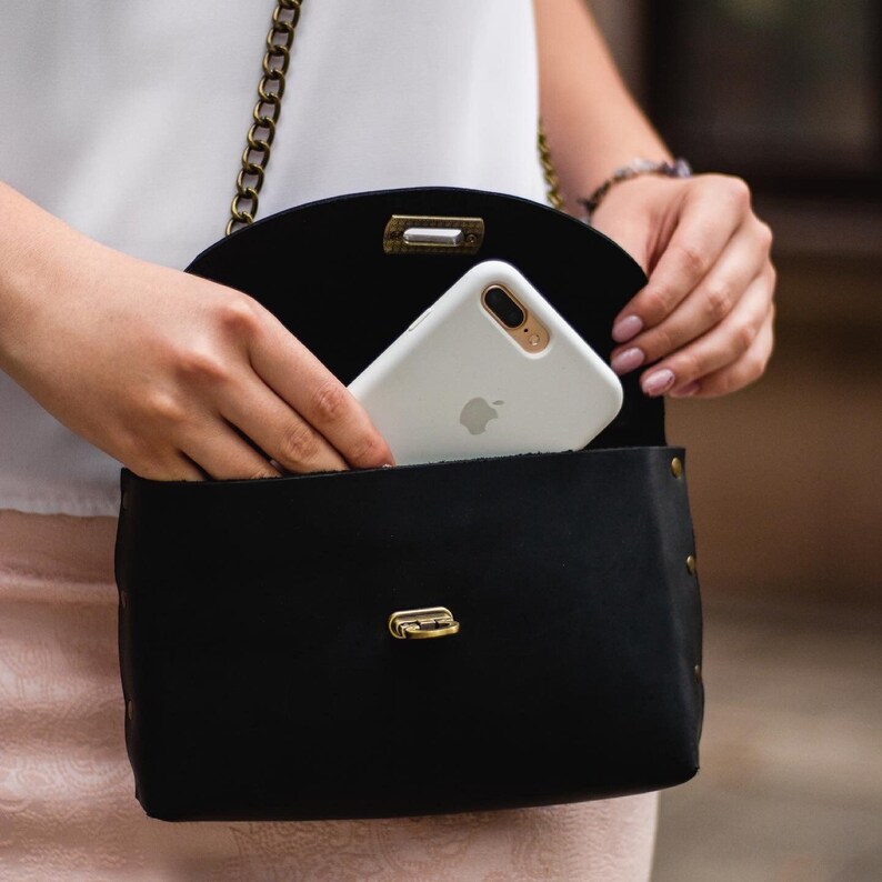 Black Small Cross Body Purse Women, Personalized Designer Leather