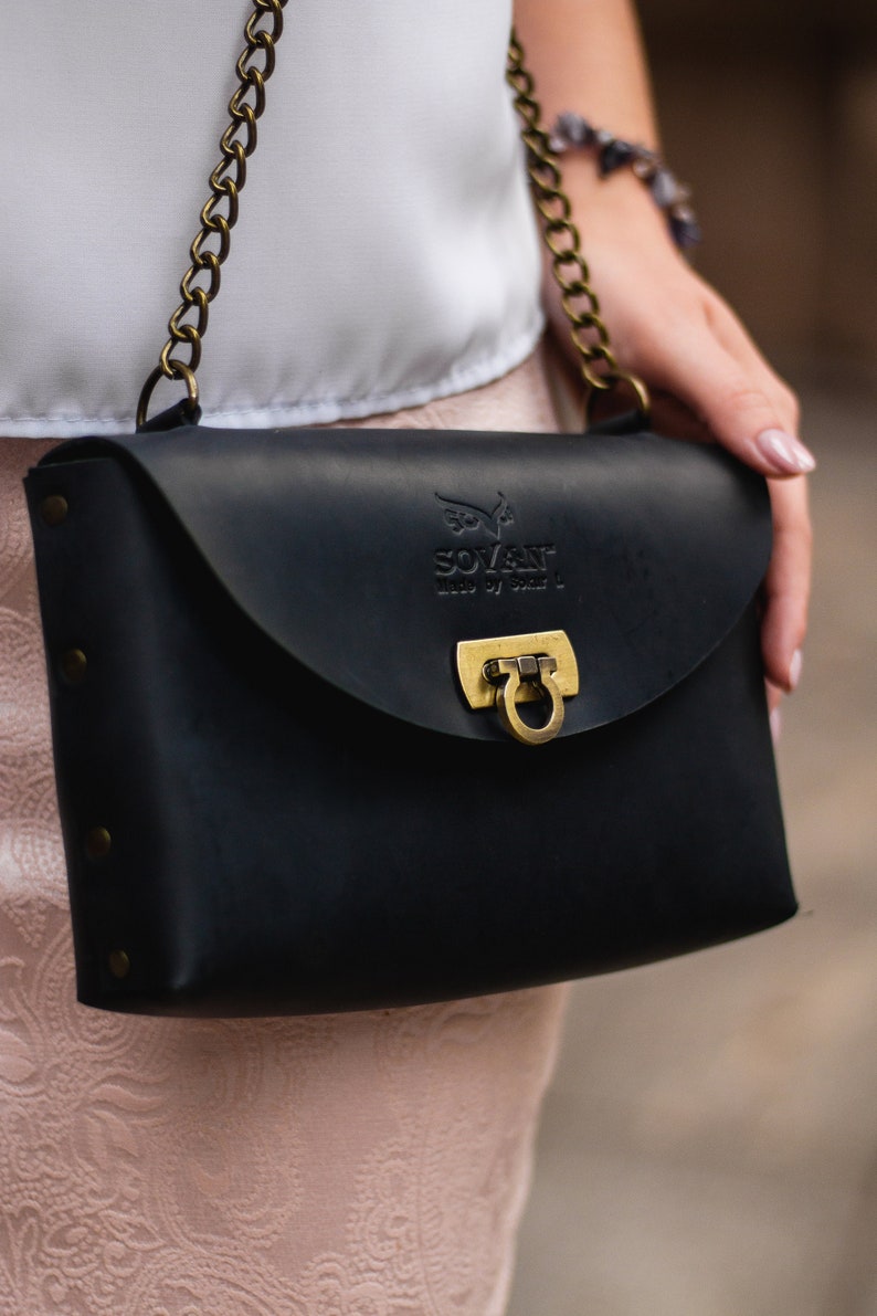 Black Small Cross Body Purse Women, Personalized Designer Leather