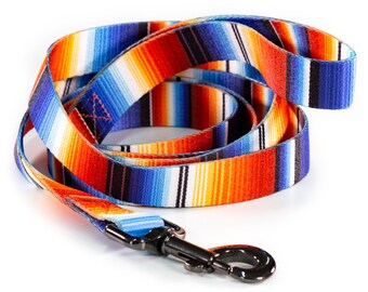 Serape Dog Leash -  Blue & Orange - Mexican Blanket Pattern