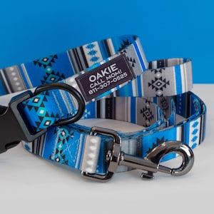 Collar personalizado para perro Serie Suroeste / Personalizado / Tribal / Azul