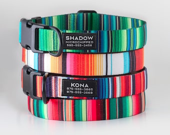 Personalized Dog Collar Serape Series with Sewn Name Tag