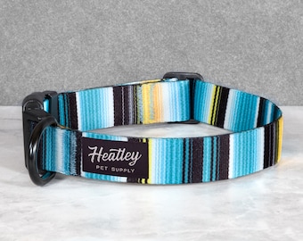 Mexicaanse hondenhalsband - serapeblauw geel | Deken | Patroon | Kleurrijk | Modern