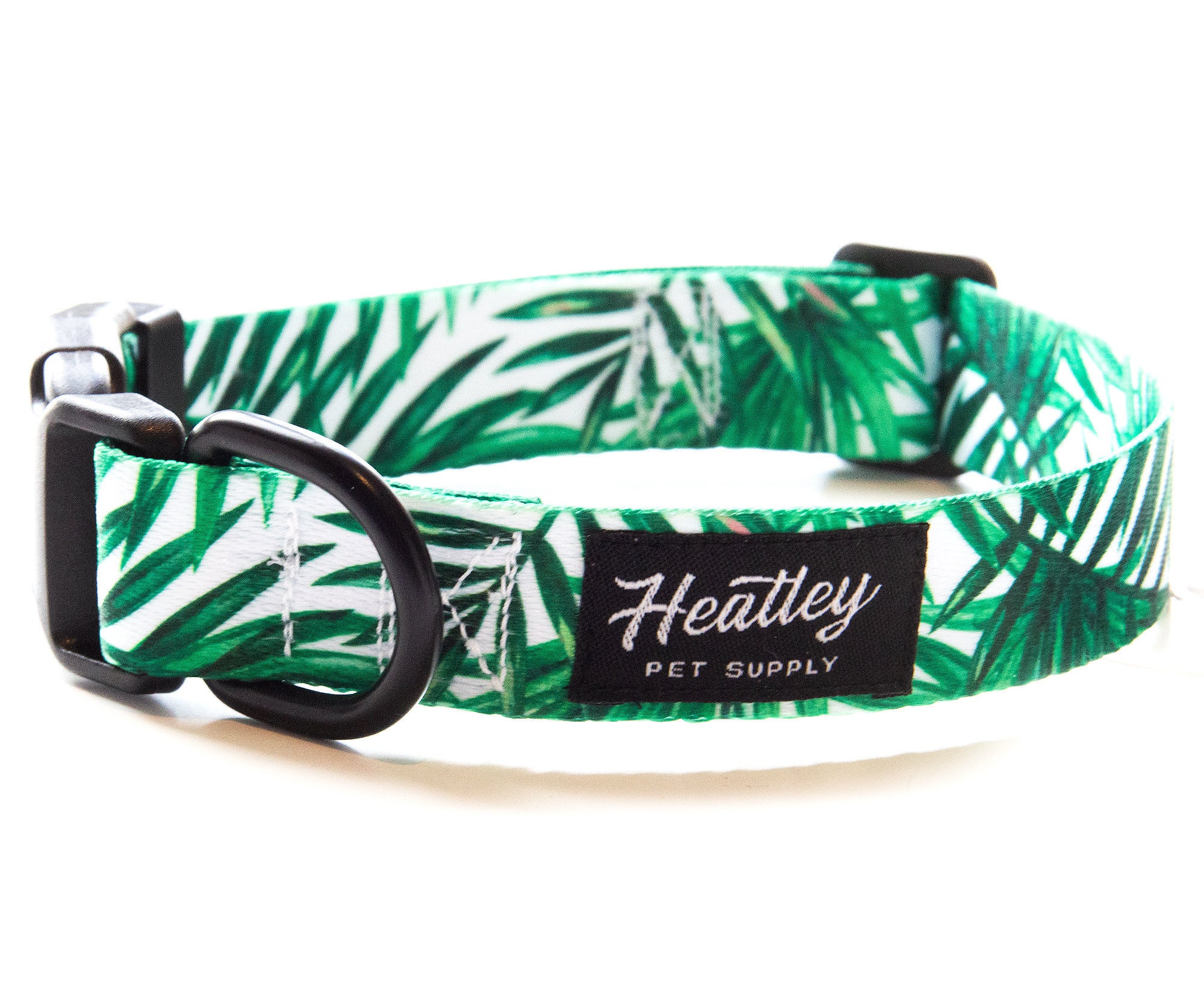 Tropical Palms Dog Collar and Leash Set - Green/White - Palm