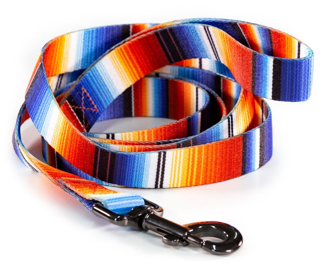 Serape Dog Leash Blue & Orange Mexican Blanket Pattern Etsy