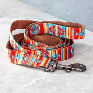 Spirit Trail Dog Red Leash Tribal Geometric Pattern