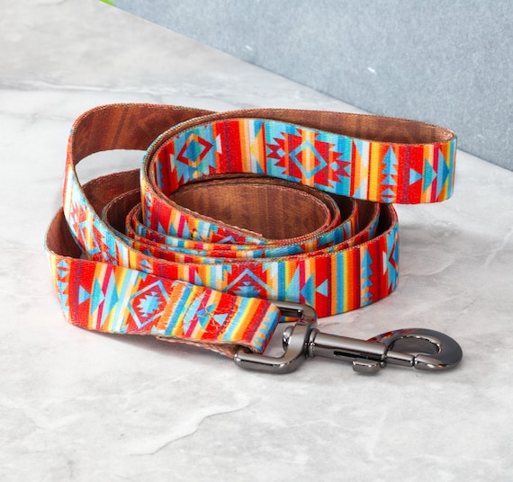 Spirit Trail Dog Red Leash Tribal Geometric Pattern