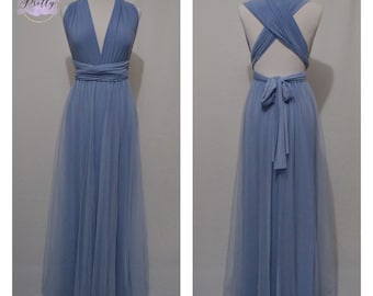 BLUEBELL TULLE Bridesmaid dress Infinity dress Twist and wrap dress Tulle Multi-way dress Convertible Maxi dress Blue dress Tulle overlay