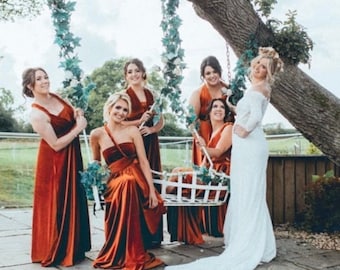 RUST VELVET Multiway Bridesmaid Dress: Handmade, copper