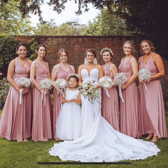 Cold Shoulder V Neck Dusty Pink Lace & Tulle Bridesmaid Gown - VQ