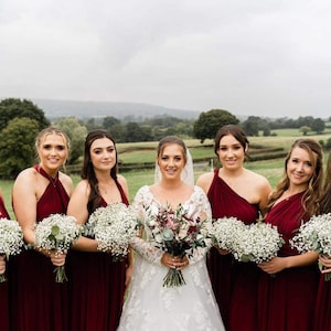 cherry red bridesmaid dresses with sleeves Laney Trendy Square Long Sleeves Corset Long Satin Bridesmaid Dresses, Red Retail and wholesale are also warmly welcomed Burgundy Cherry Red Multiway Bridesmaid