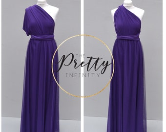 VIOLET TULLE Bridesmaid dress Infinity dress Twist and wrap dress Tulle Multi-way dress Convertible Maxi dress Purple dress Tulle overlay