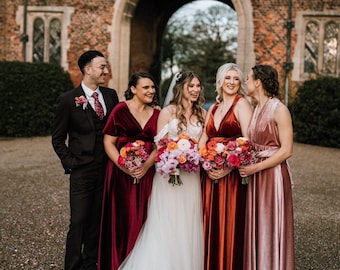 Vestido de dama de honor multiposición de terciopelo CLARET: hecho a mano