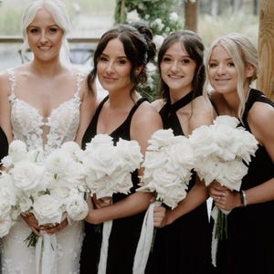 max mara black dress Long Black Velvet Bridesmaid Dresses Winter V Neck Spaghetti Strap US22W / Custom Color main image 1
