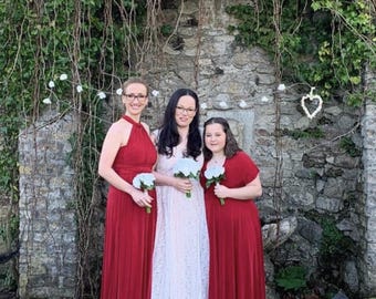 rebecca bridesmaid dresses GBD260 Ruby Red Short V Neck Country Bridesmaid Dress with Cowboy Boot main image 1