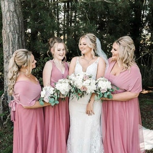 DUSTY PINK TULLE Bridesmaid dress Infinity dress Twist and wrap dress Tulle Multi-way dress Convertible Maxi dress Pink dress Tulle overlay image 1
