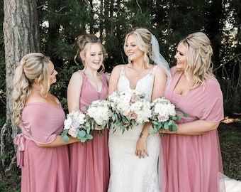 Dusty Pink Tulle Infinity Dress, Convertible Bridesmaid Gown, Handmade
