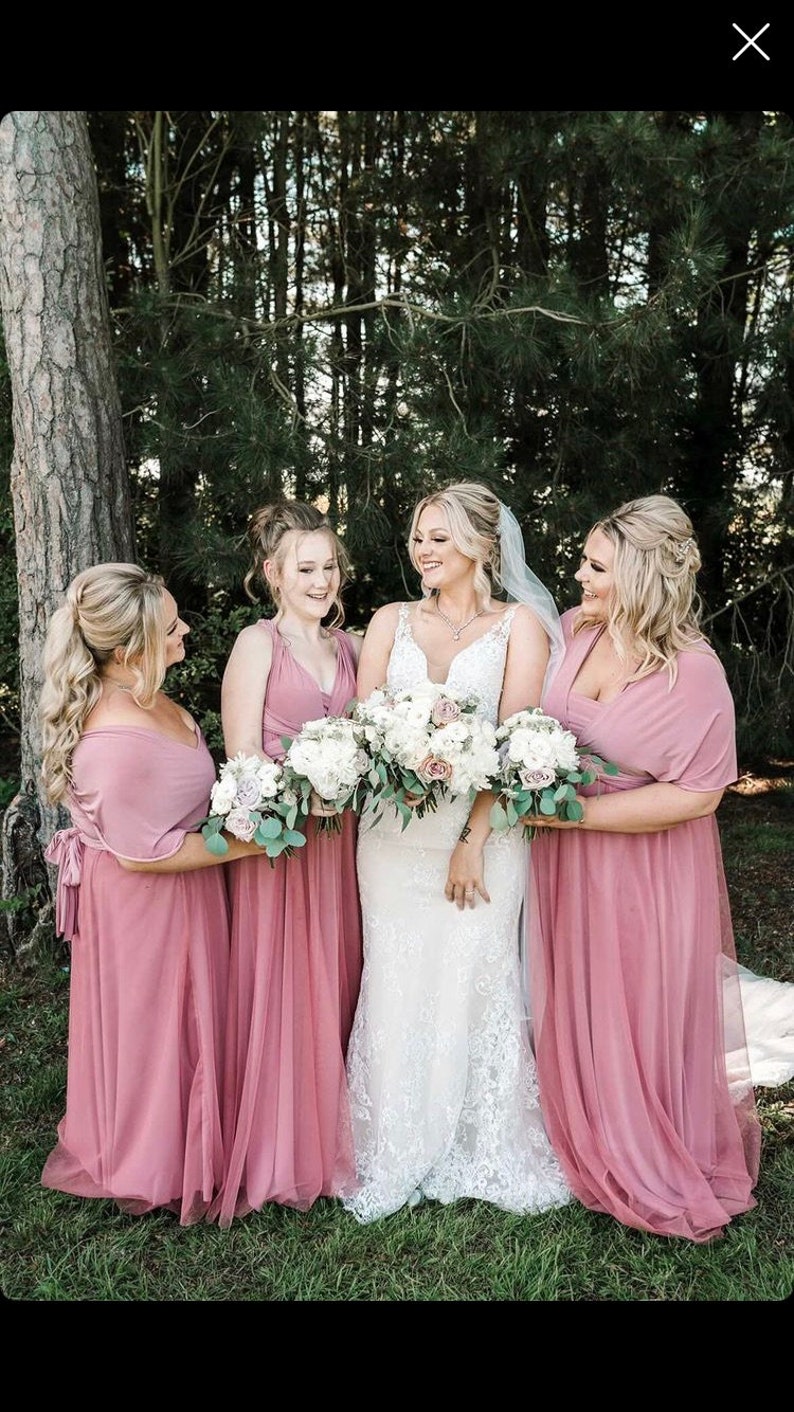 DUSTY PINK TULLE Bridesmaid dress Infinity dress Twist and wrap dress Tulle Multi-way dress Convertible Maxi dress Pink dress Tulle overlay image 1