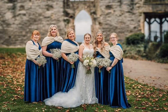 velvet navy bridesmaid dresses A-line Straps Velvet Bridesmaid Dresses with Slit
