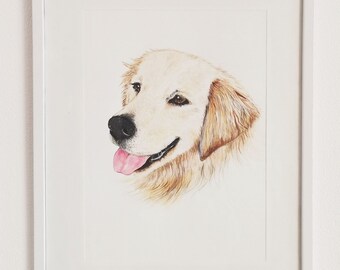 Dog portrait custom painting, Hand painted pet by watercolor, Golden retriever realistic photo drawing