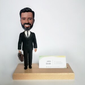 Business card holder with personalized bobblehead lawyer, Corporate attorney birthday gift, Best boss bobble head, Realtor new job desk image 6