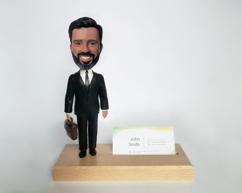 Business card holder with personalized bobblehead lawyer, Corporate attorney birthday gift, Best boss bobble head, Realtor new job desk image 6