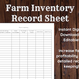 Farm Inventory - Instant Digital Download - Editable - Farm Management Record Keeping