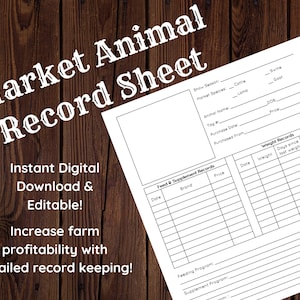 Market Animal Record Sheet - Editable! Instant Digital Download - Record Keeping - 4-H & FFA Livestock Projects - Cattle, Swine, Lamb, Goats