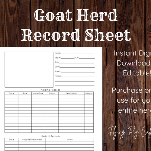 Cattle Herd Record Sheet Editable Instant Digital Download Etsy
