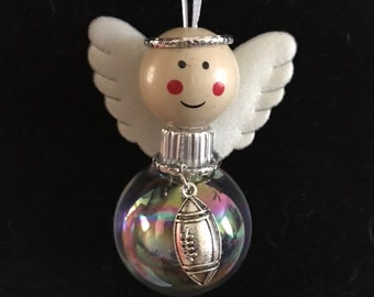 Football Sports Angel Glass Ornament