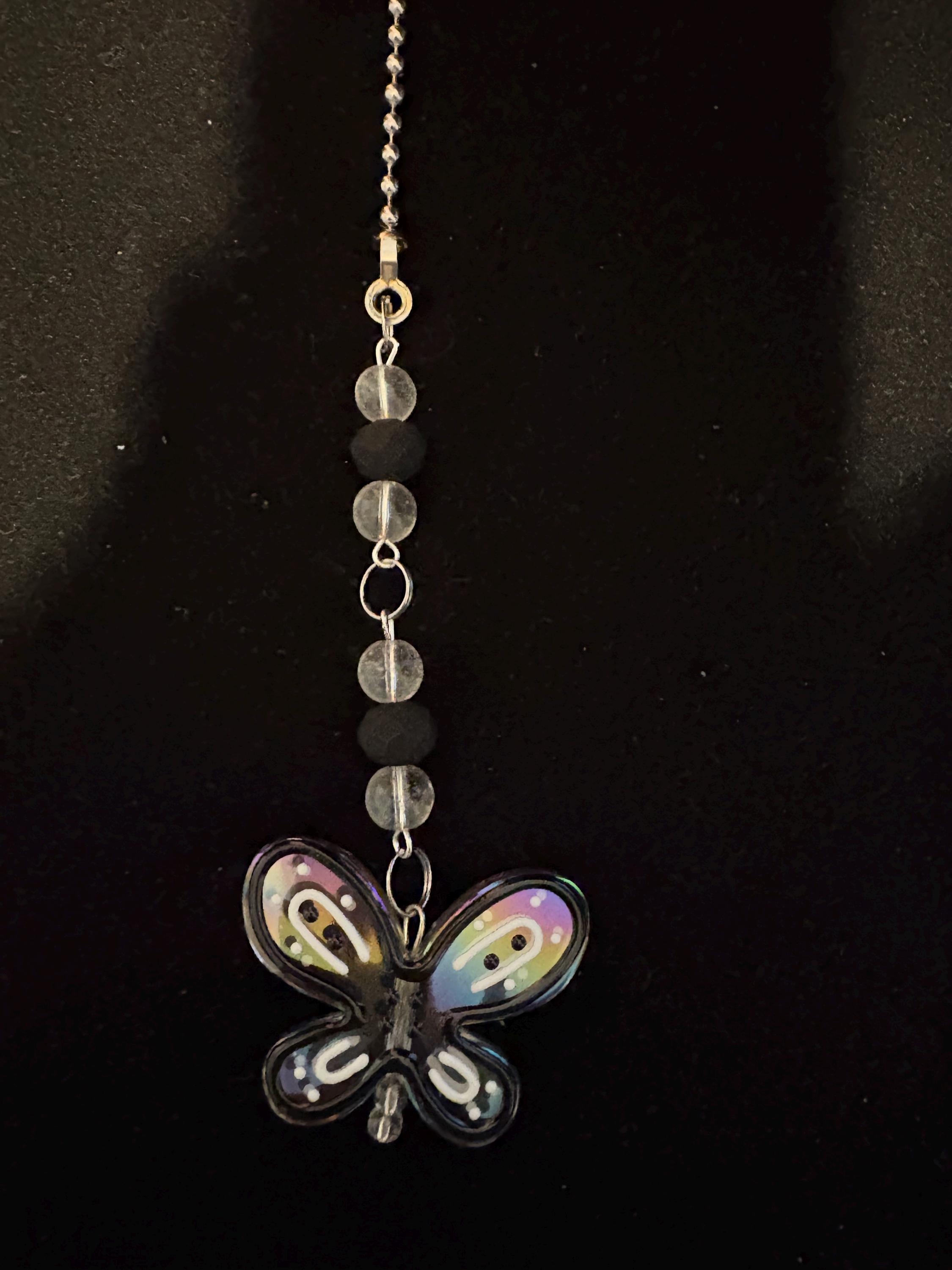 Black White Crystal Butterfly Fan Light Pull