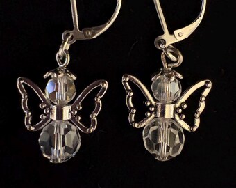 Crystal Angel Sterling Stainless Steel Lever Earrings