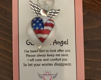 American Flag Heart Red White Blue Patriotic Guardian Angel