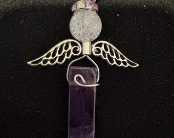 Amethyst Semi Precious Stone Angel Charm Zipper Pull Travel Angel